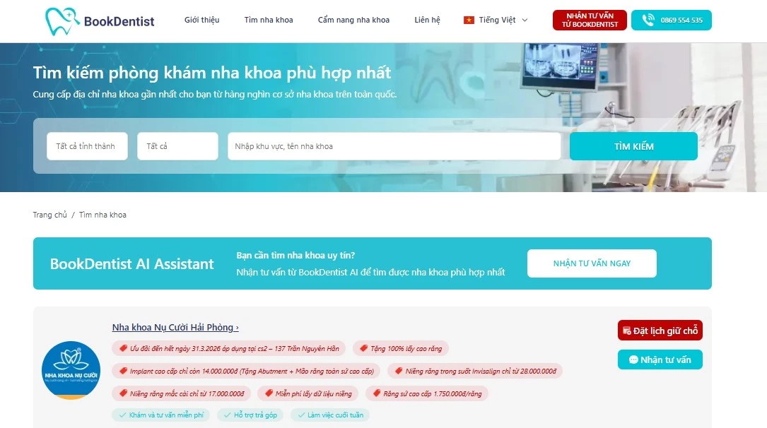 Người dùng có thể đặt lịch nha khoa miễn phí ngay trên hệ thống