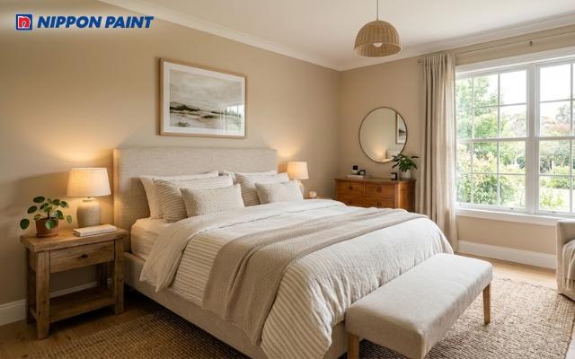 Phòng ngủ sơn màu be mang lại cảm giác thư thái