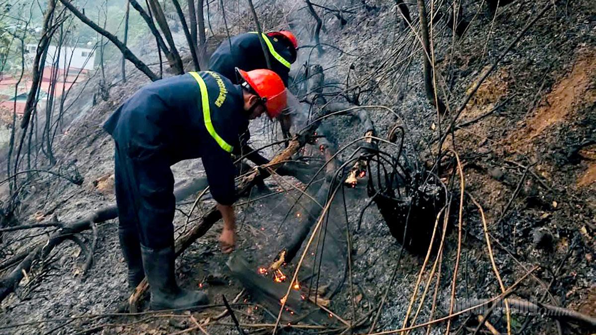 Lực lượng Cảnh sát PCCC và CNCH dập tắt đám cháy và rà soát hiện trường.