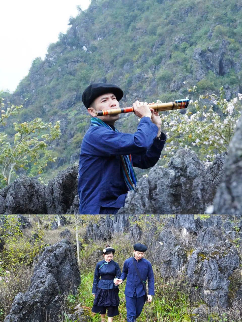 A young man plays the flute beneath the canopy of blooming ban flowers, calling back the seasons of love in the rocky highlands.