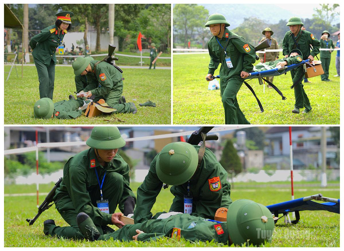 Phần thi kỹ thuật cấp cứu và chuyển thương (Kỹ thuật băng bó vết thương, cố định tạm thời xương đùi gãy và chuyển thương bằng cáng thương).