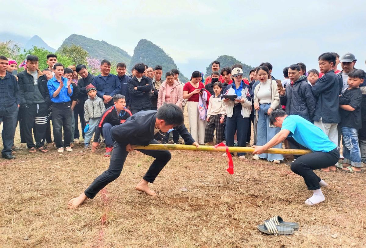 Phần thi đẩy gậy thu h&uacute;t nhiều vận động vi&ecirc;n tham gia.