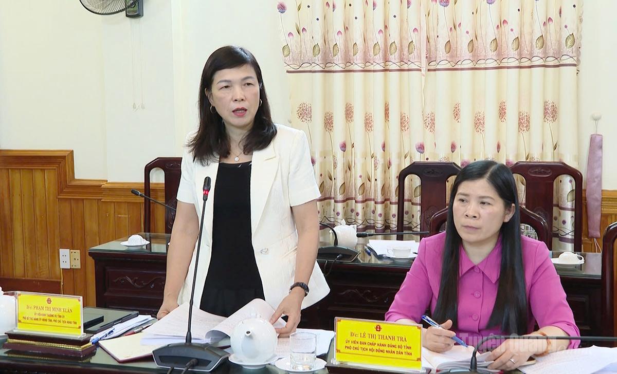 Đồng chí Phó Chủ tịch HDND tỉnh Phạm Thị Minh Xuân phát biểu tại kỳ họp.
