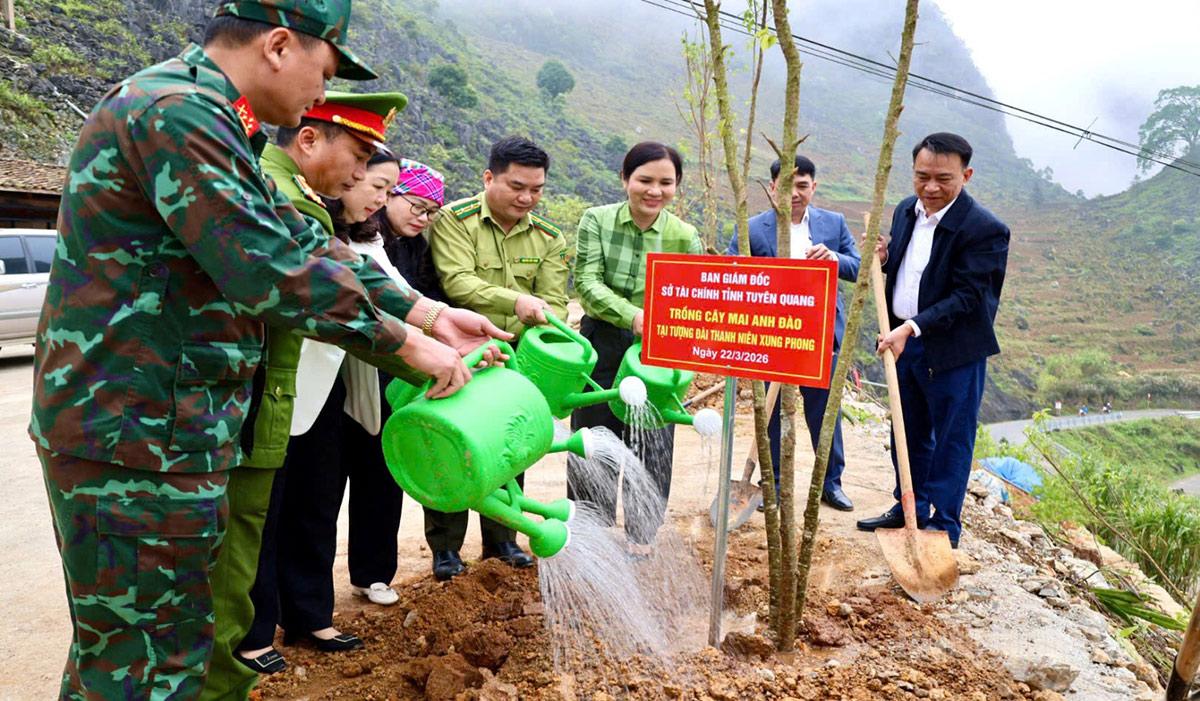 Các đồng chí trong Ban Giám đốc Sở Tài chính Tuyên Quang tham gia trồng cây.