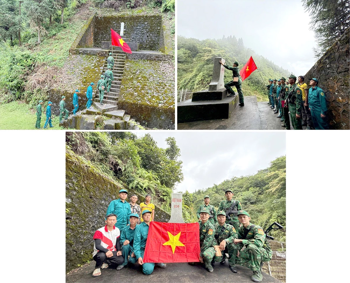 Cán bộ, chiến sĩ Đồn Biên phòng Cửa khẩu Quốc tế Thanh Thủy tuần tra tại Mốc 238, thôn Lùng Chu Phùng, xã Lao Chải.