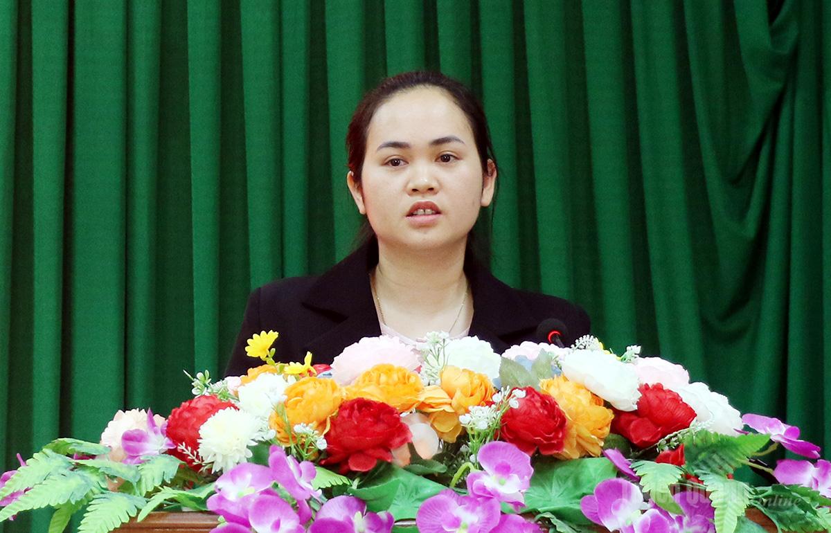 Ứng cử viên đại biểu HĐND tỉnh, khoá XX, nhiệm kỳ 2026-2031 Nguyễn Thị Yêu trình bày chương trình hành động trước cử tri.