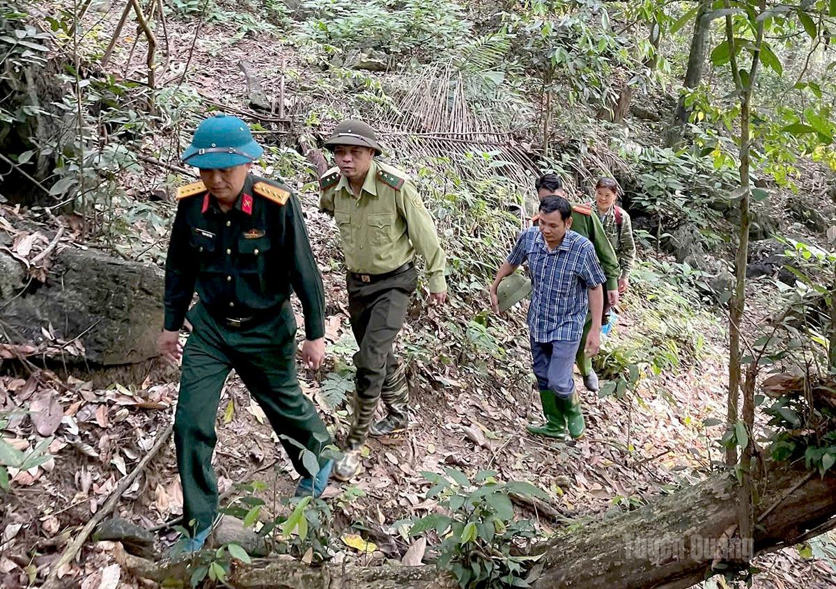 Ban CHQS xã Hùng Lợi phối hợp với các lực lượng tuần tra, bảo vệ rừng nghiến.