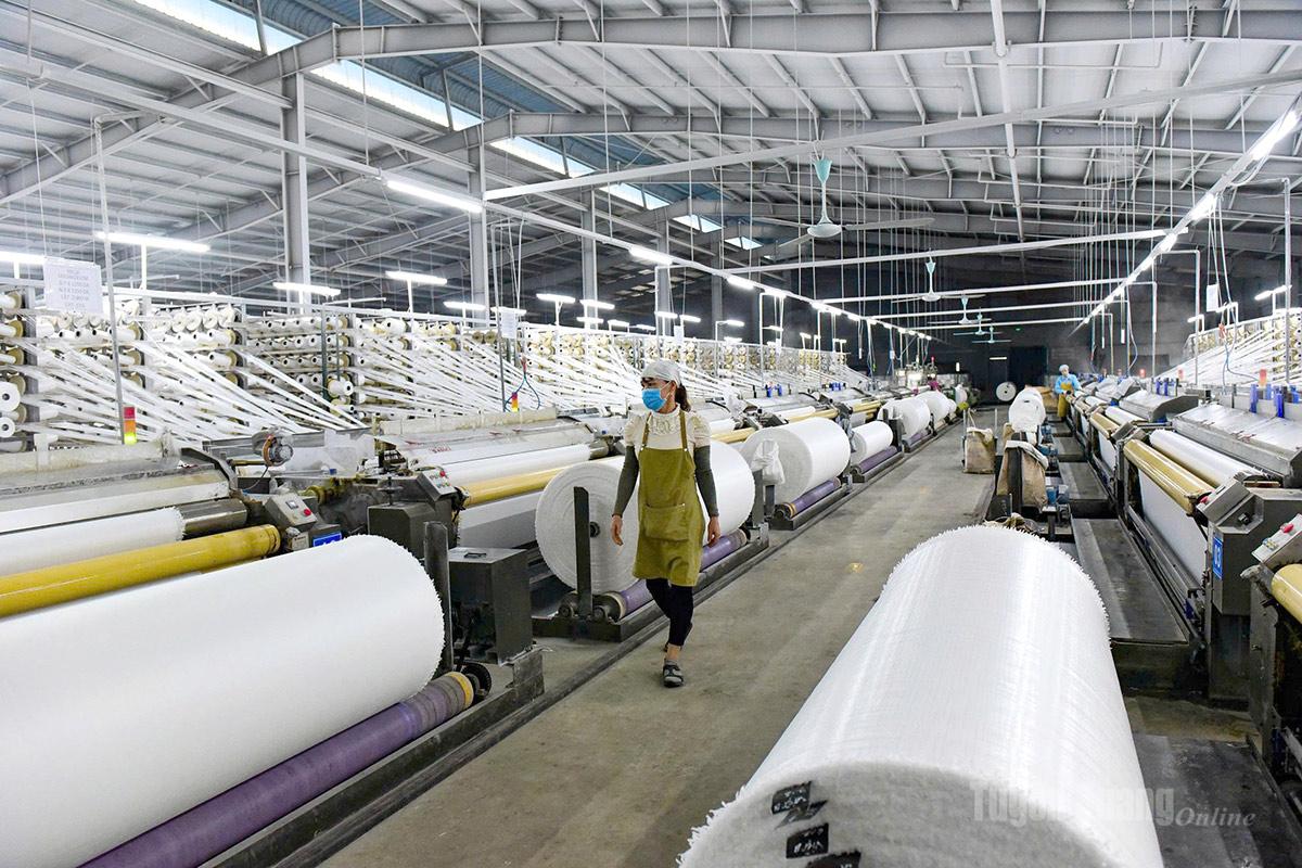 Công ty TNHH Hitarp Việt Nam tại Cụm công nghiệp Phúc Ứng tích cực sản xuất vải bạt xuất khẩu ngay từ những tháng đầu năm.