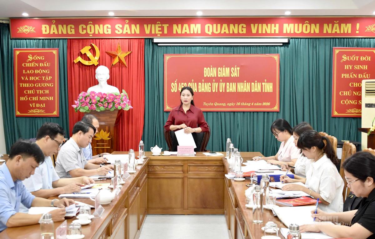 Đồng chí Nông Thị Bích Huệ, Uỷ viên Ban Thường vụ Tỉnh ủy, Phó Bí thư Thường trực Đảng ủy UBND tỉnh, Trưởng đoàn giám sát chủ trì buổi giám sát.