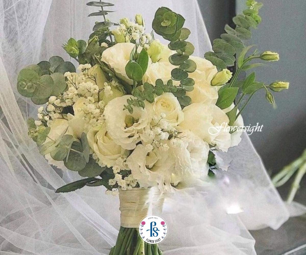 Bó hoa cưới dáng hoa tròn cổ điển