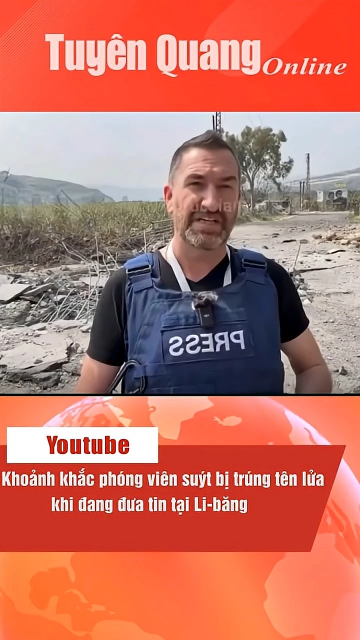 Khoảnh khắc ph&oacute;ng vi&ecirc;n su&yacute;t bị tr&uacute;ng t&ecirc;n lửa khi đang đưa tin tại Li-băng
