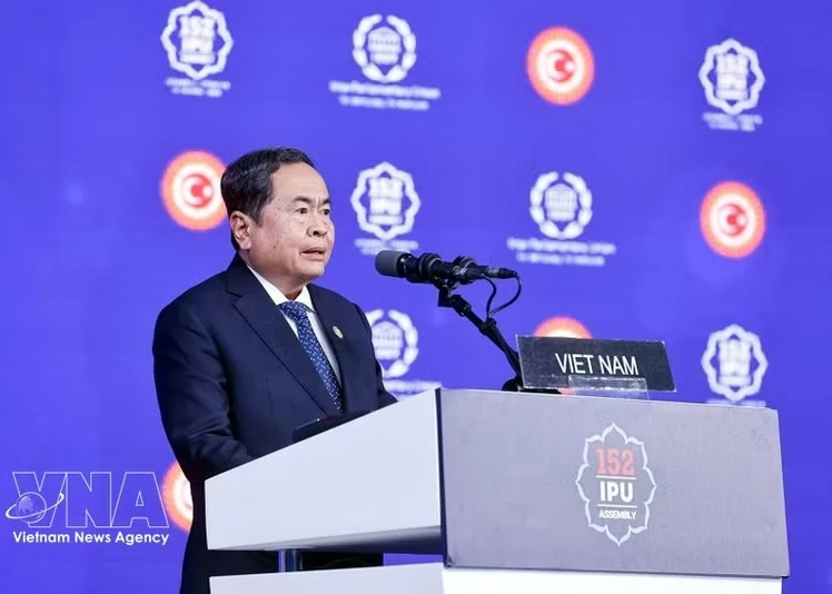 Chairman of the Vietnamese National Assembly Tran Thanh Man speaks at the general debate of the 152nd Assembly of the Inter-Parliamentary Union (IPU-152) in Türkiye on April 16, 2026. (Photo: VNA)