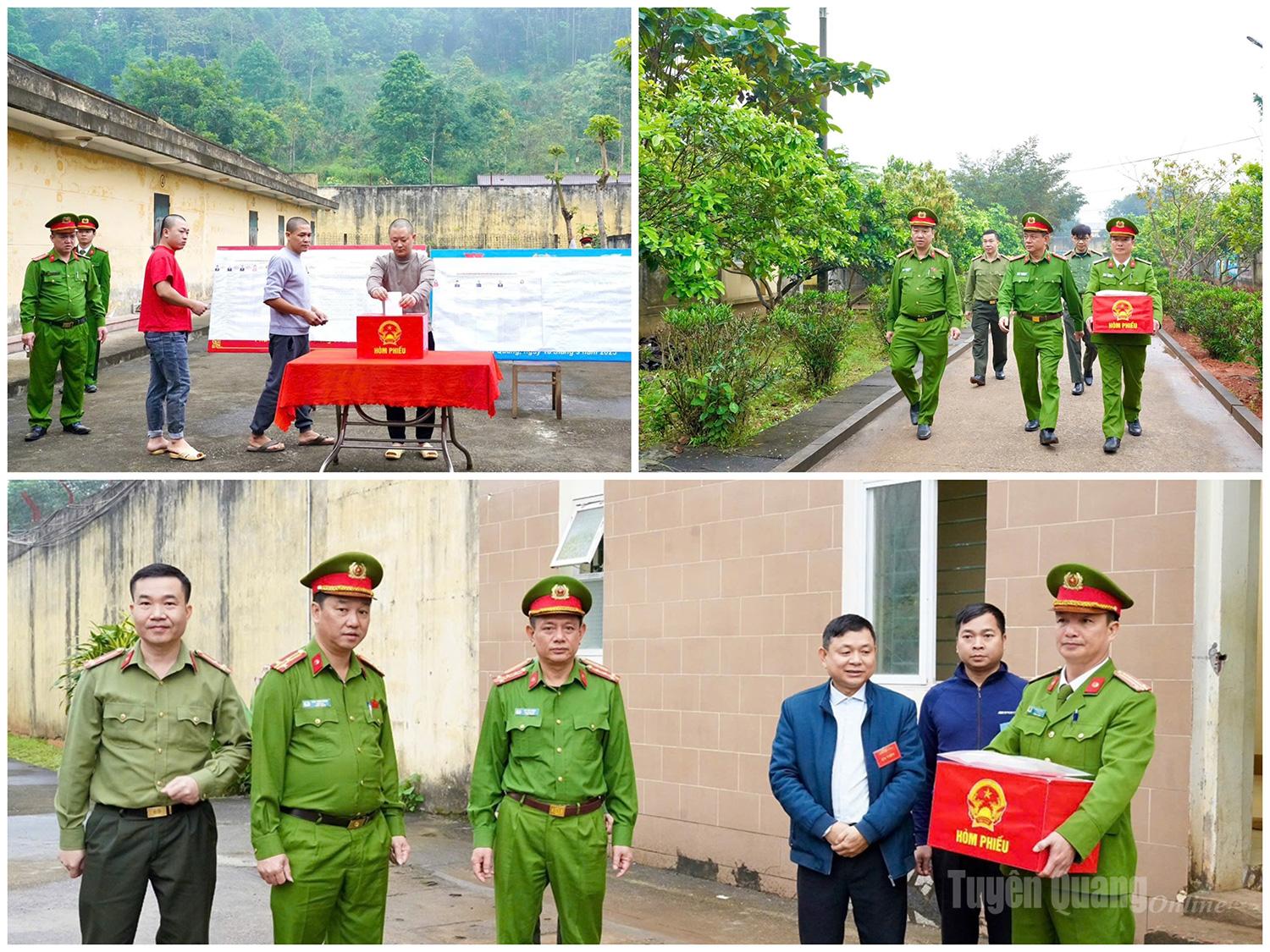 Cử tri tại Trại tạm giam số 2 (xã Phú Linh), Công an tỉnh thực hiện quyền bỏ phiếu.