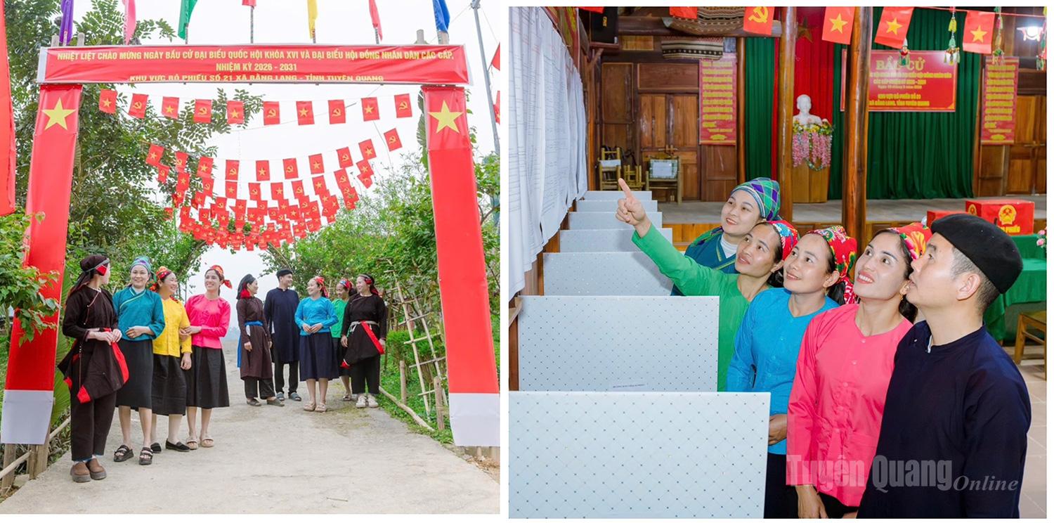 2. Đông đảo cử tri xã Bằng Lang phấn khởi đi bỏ phiếu tại khu vực bầu cử số 21.