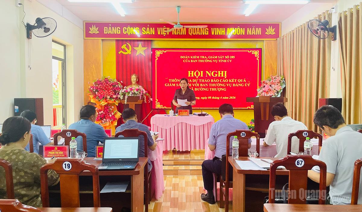 Đồng chí Chu Thị Ngọc Diệp, Phó Trưởng đoàn kiểm tra, giám sát số 285 phát biểu tại hội nghị.