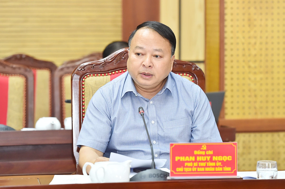 Đồng chí Phan Huy Ngọc, Phó Bí thư Tỉnh ủy, Chủ tịch UBND tỉnh phát biểu ý kiến tại cuộc họp.