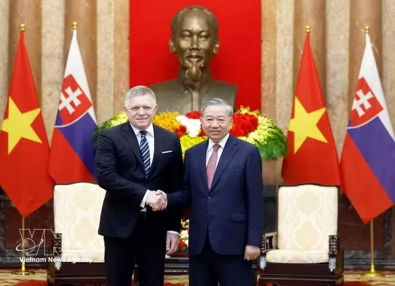 Party General Secretary and State President To Lam receives Prime Minister of Slovakia Robert Fico on April 13. (Photo: VNA)