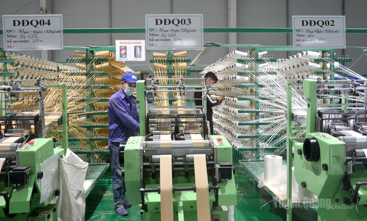Sản xuất sợi làm bao bì xuất khẩu tại Công ty HITARP Việt Nam, cụm công nghiệp Phúc Ứng 1, xã Sơn Dương.