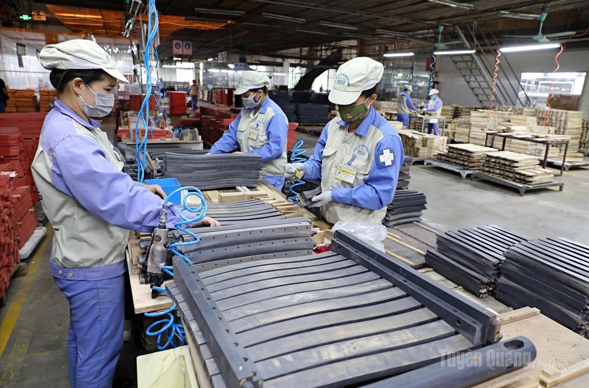 Sản xuất gỗ xuất khẩu tại Công ty cổ phần Woodsland Tuyên Quang, cụm công nghiệp Thắng Quân.