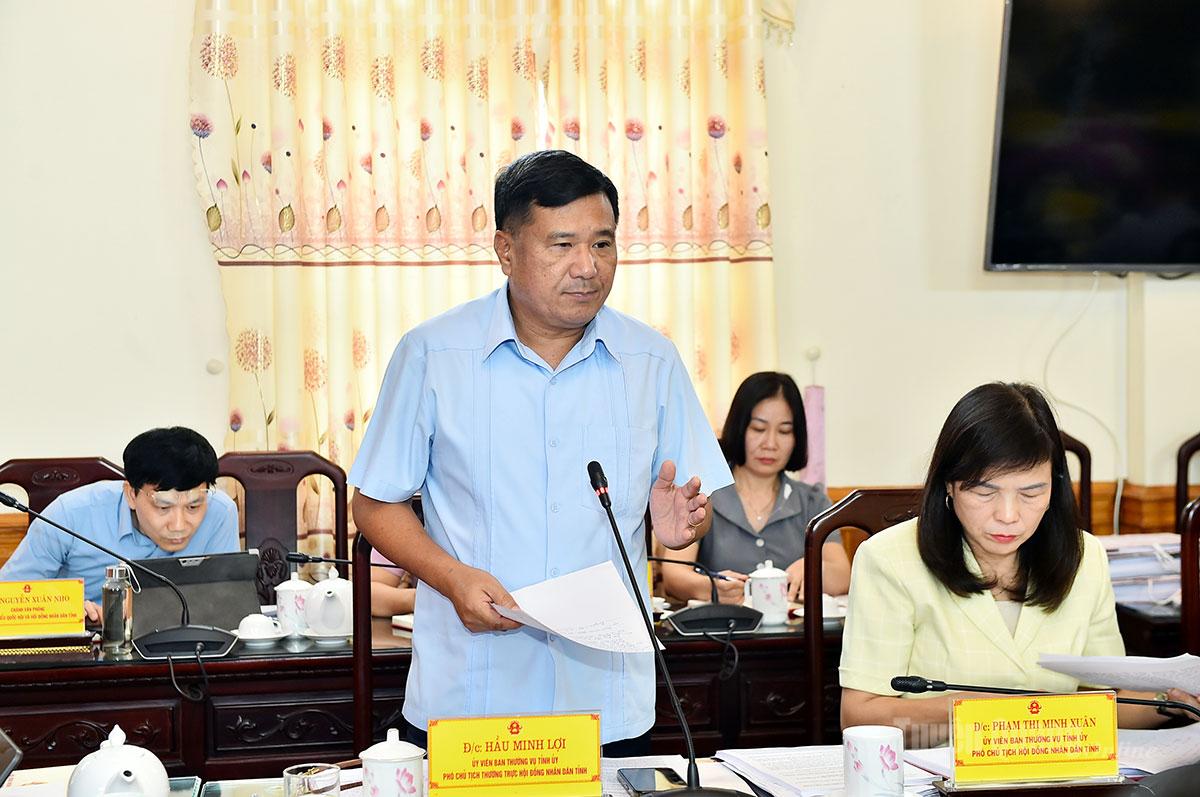 Đồng chí Phó Chủ tịch Thường trực HĐND tỉnh Hầu Minh Lợi phát biểu tại buổi làm việc.
