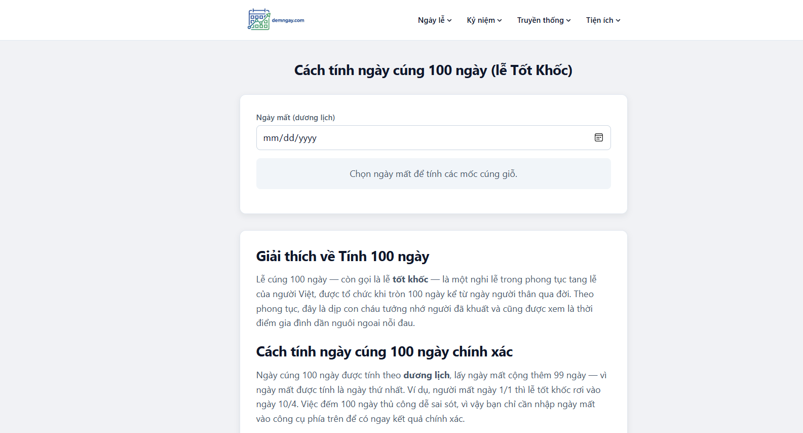 Có các tính năng để tính ngày quan trọng theo phong tục Việt Nam