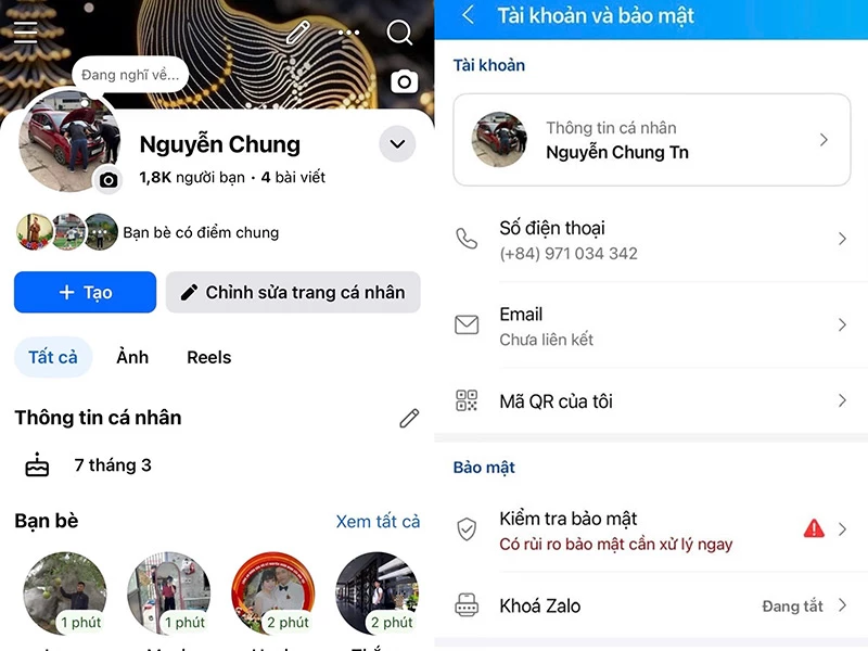 Tài khoản Facebook và Zalo đối tượng Nguyễn Văn Chung sử dụng để lừa đảo chiếm đoạt tài sản.