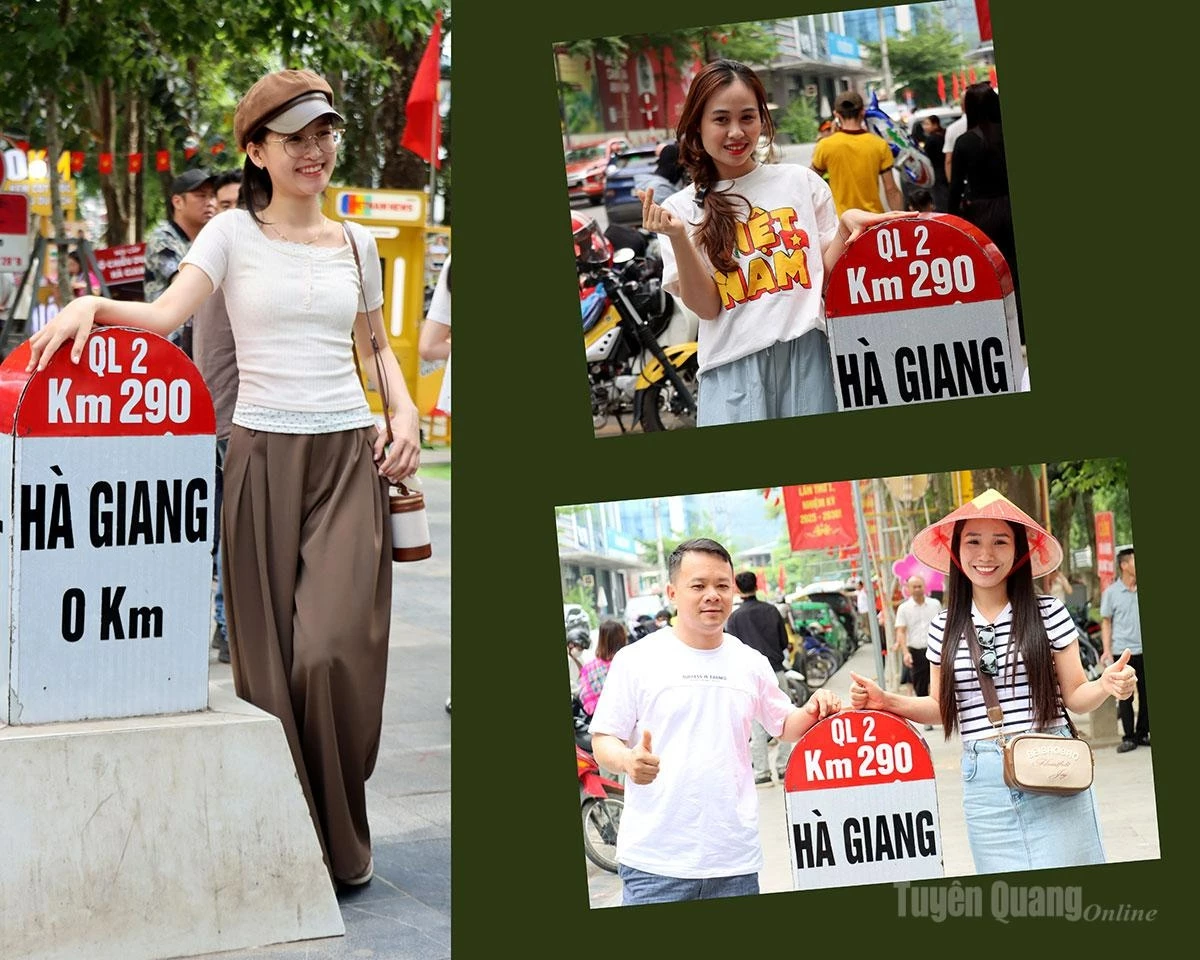 The Km 0 landmark in Ha Giang 1 Ward is a popular check-in spot for tourists.