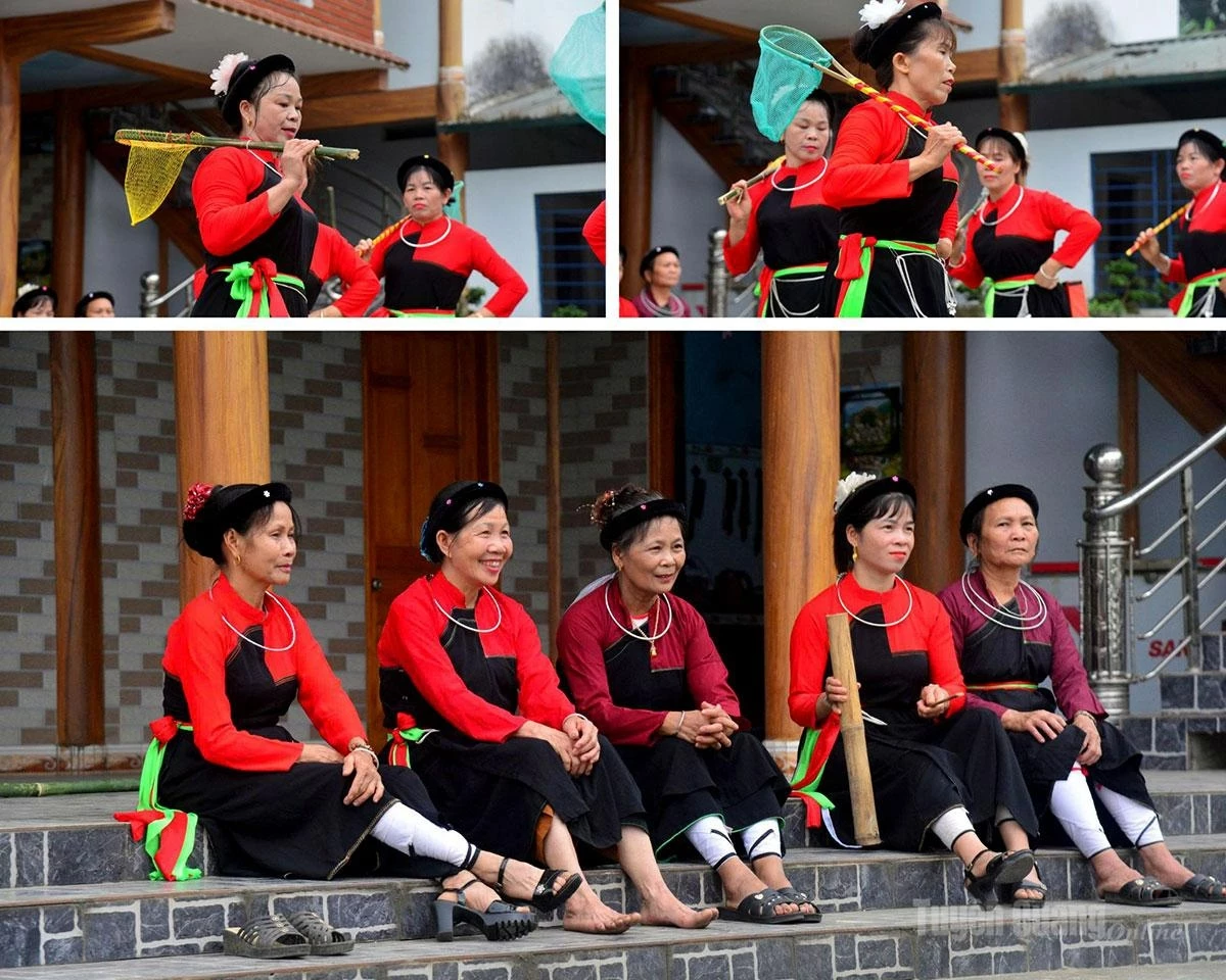 The traditional “xuc tep” dance performed to the rhythm of Tac sinh music is showcased during cultural activities, vividly recreating the river-based labor life and cultural beauty of local Cao Lan communities.