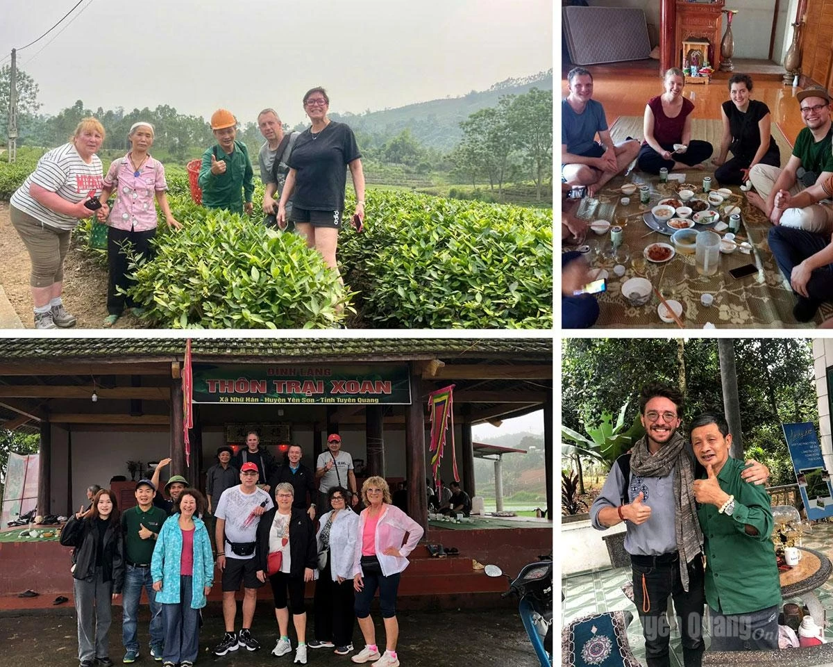 Visitors take part in cultural activities and agricultural experiences in Trai Xoan Hamlet.