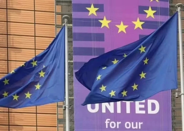 The European Union flag flies outside the Berlaymont building, headquarters of the European Commission, in Brussels, Belgium, on January 29, 2025. (Photo: Xinhua)