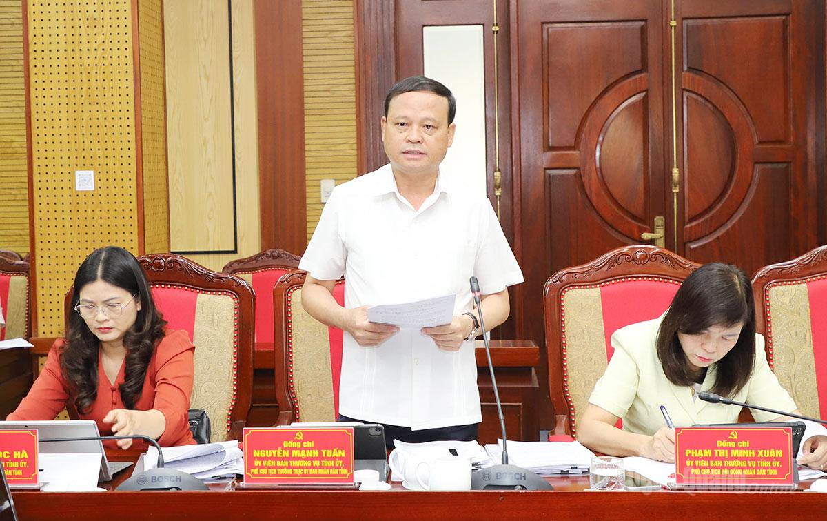 Phó Chủ tịch Thường trực UBND tỉnh Nguyễn Mạnh Tuấn thảo luận tại hội nghị.