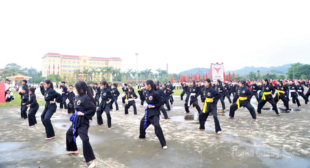 Màn biểu diễn võ cổ truyền của 50 võ sinh CLB võ cổ truyền Nam Hồng Sơn tại Đại hội.