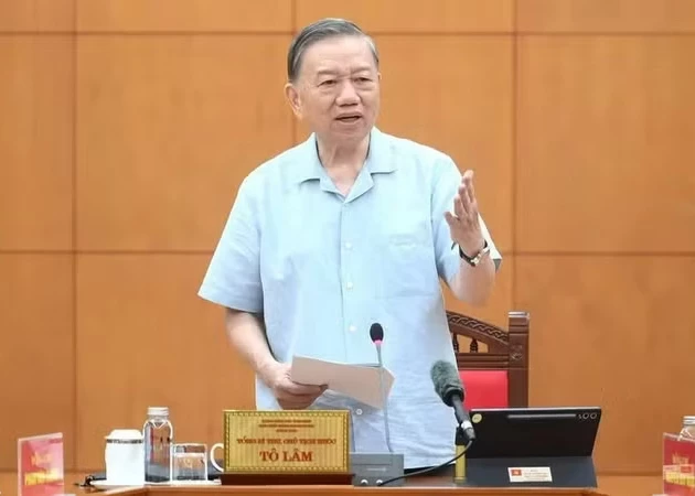 Party General Secretary and State President To Lam speaks at the meeting of standing members of the Steering Committee on science and technology development, innovation and digital transformation on May 25. (Photo: NDO)