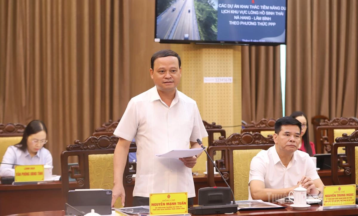 Phó Chủ tịch Thường trực UBND tỉnh Nguyễn Mạnh Tuấn phát biểu ý kiến tại buổi làm việc.