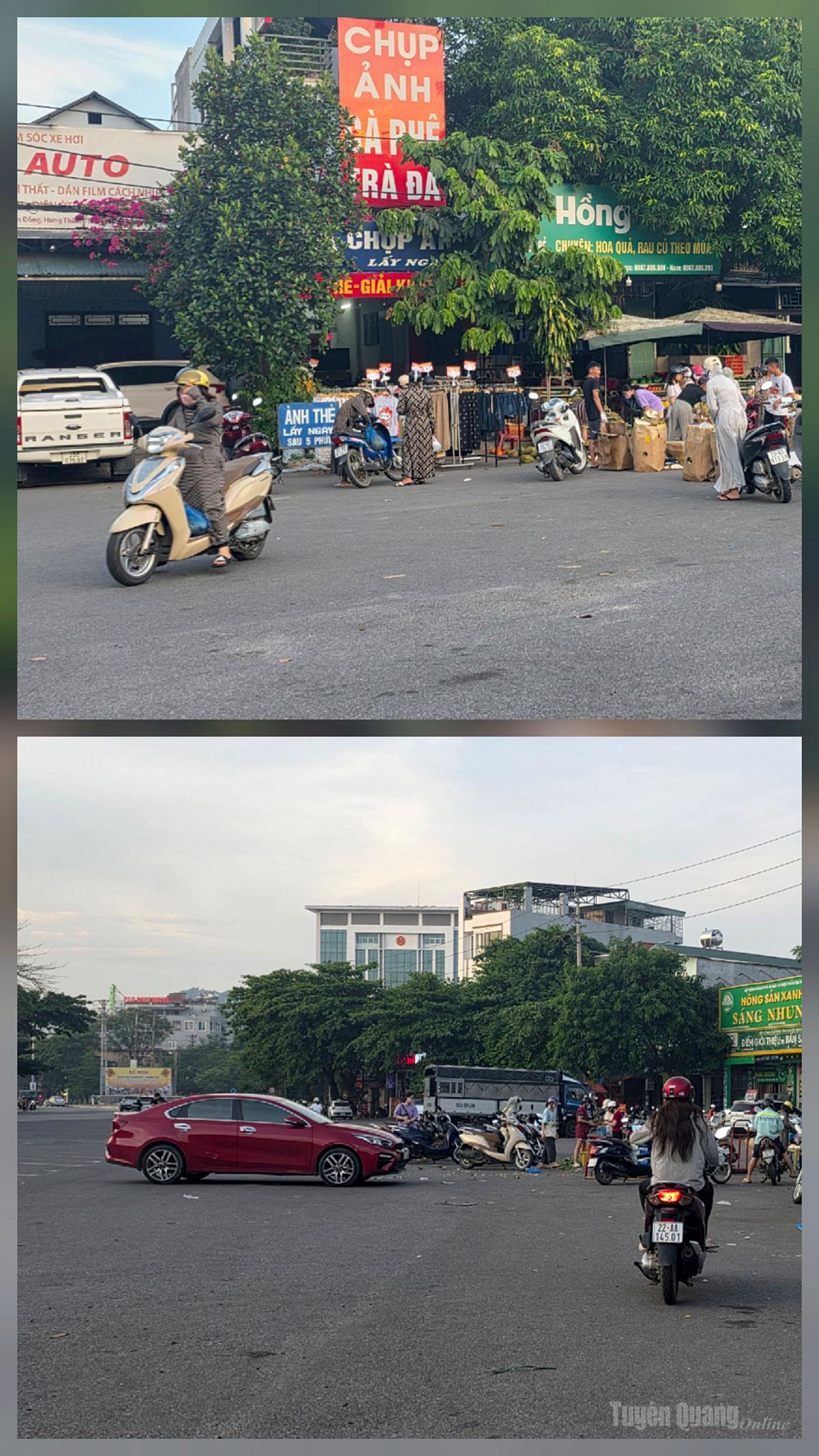 Chợ họp tự phát trên đường, đoạn đầu cầu Chả, phường An Tường, gây mất mỹ quan đô thị, tiềm ẩn tai nạn giao thông (Ảnh chụp hồi 17h ngày 23-6 -2026).                                                                              p.v