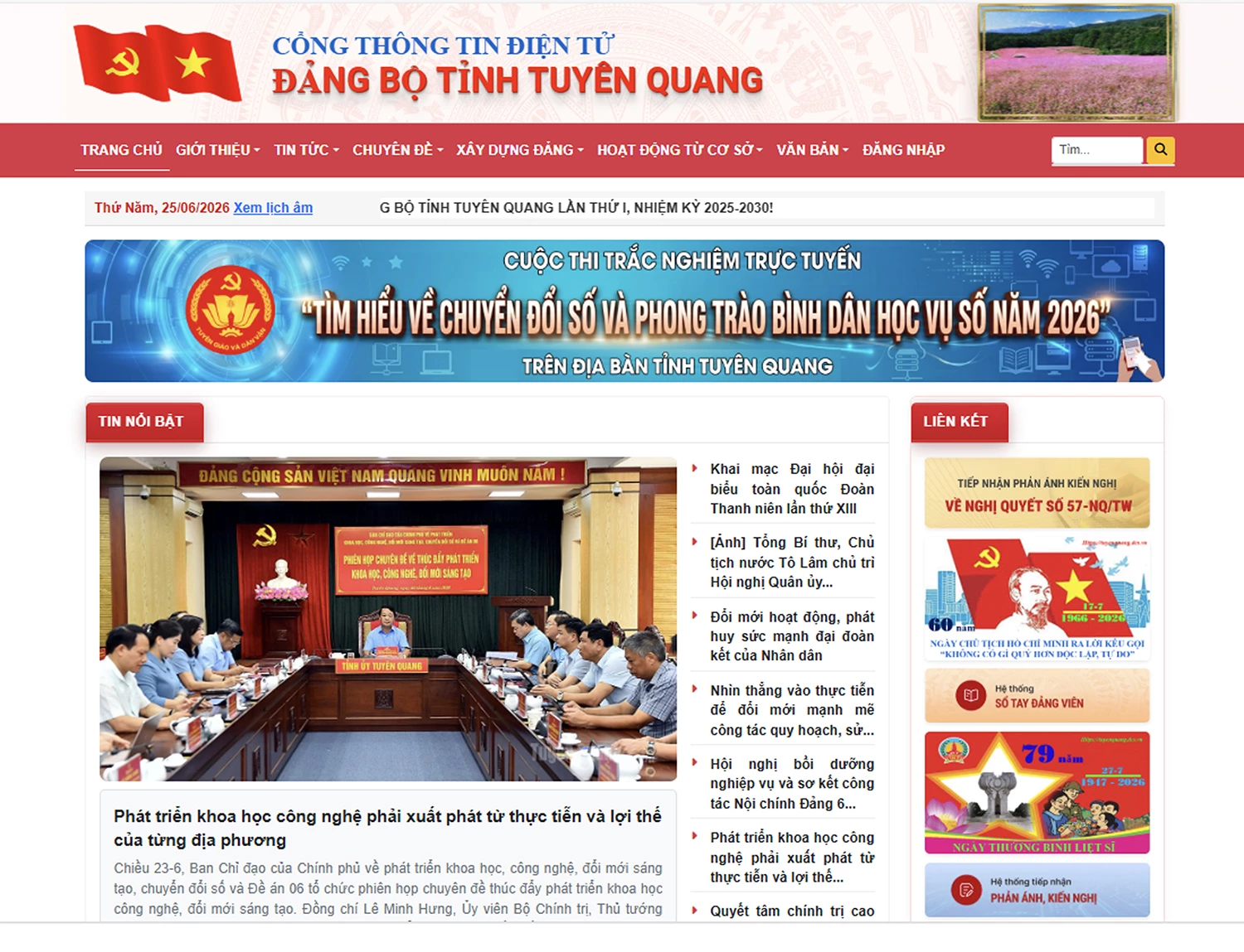 Vận hành Cổng Thông tin điện tử và Fanpage Đảng bộ tỉnh Tuyên Quang