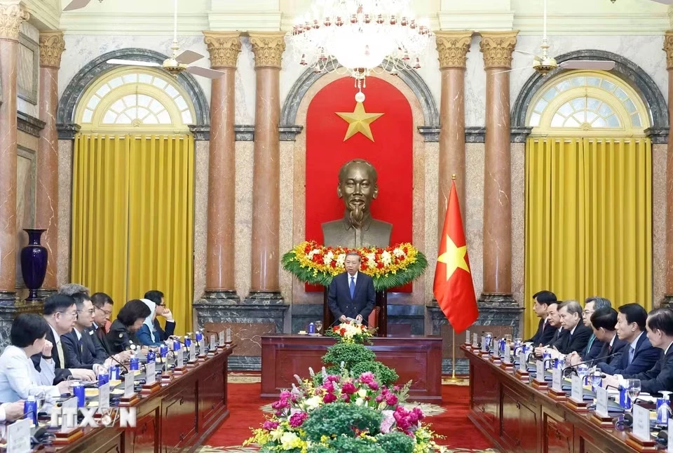 Tổng Bí thư, Chủ tịch nước Tô Lâm phát biểu tại buổi tiếp. (Ảnh: Thống Nhất/TTXVN)
