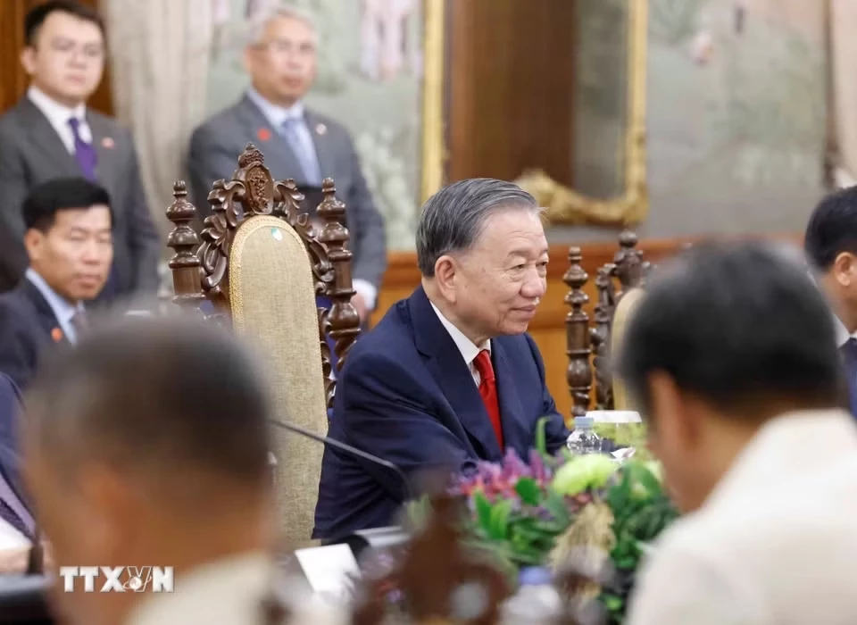 Tổng Bí thư, Chủ tịch nước Tô Lâm phát biểu tại cuộc hội đàm với Tổng thống Philippines. (Ảnh: TTXVN)
