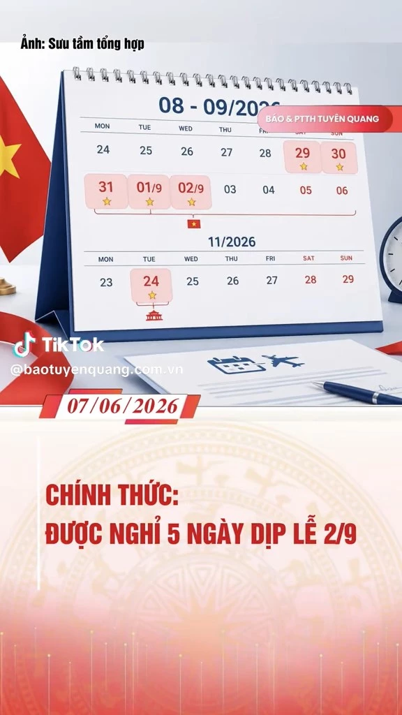 Quốc kh&aacute;nh 2026 nghỉ li&ecirc;n tục 5 ng&agrave;y