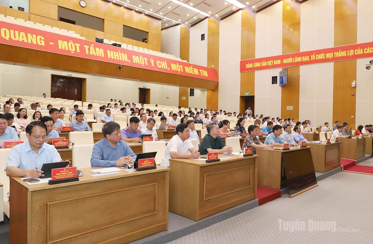 Quang cảnh hội nghị tại điểm cầu tỉnh Tuyên Quang.