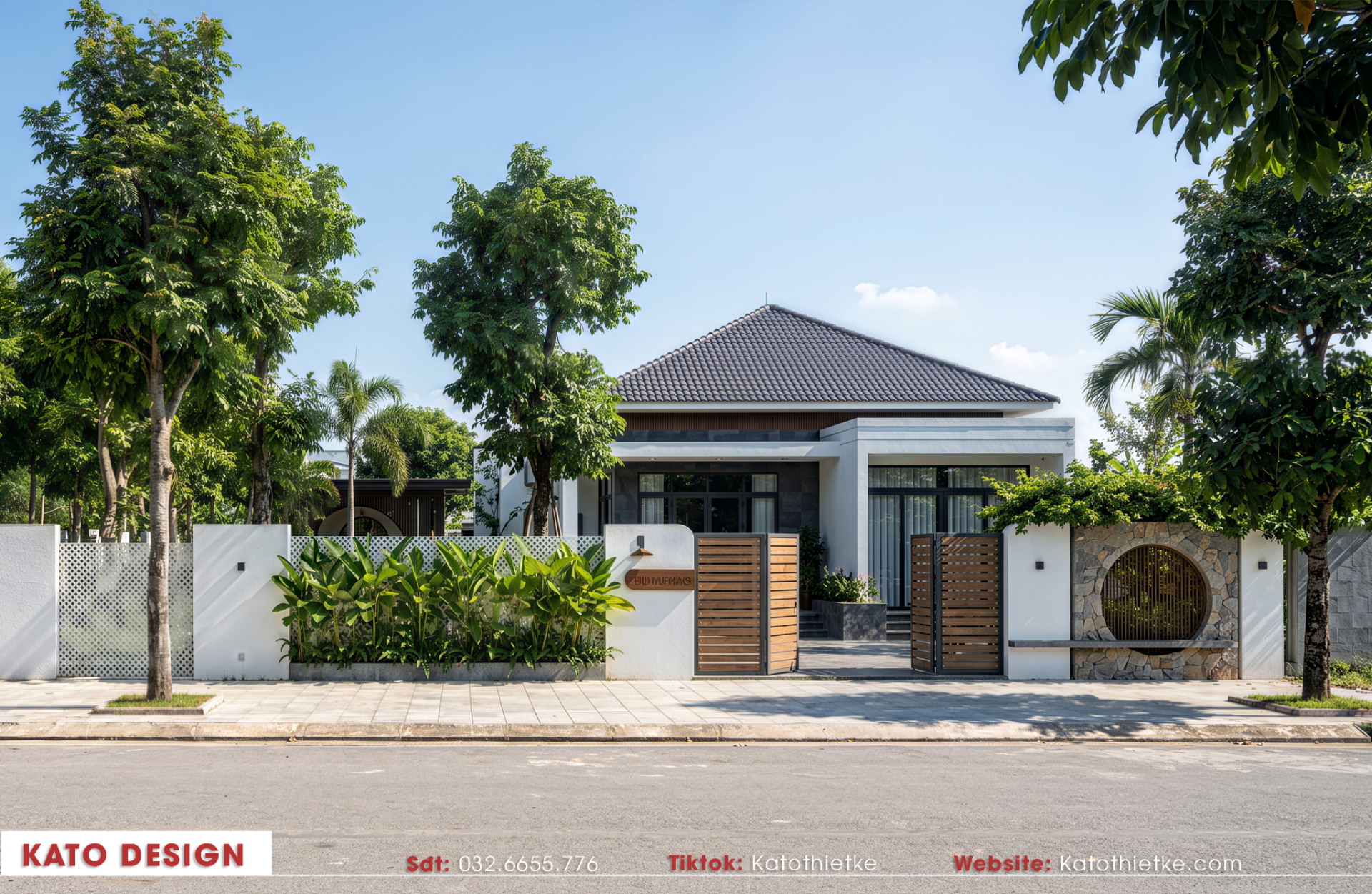 Tường rào trang nhã, rợp bóng cây xanh