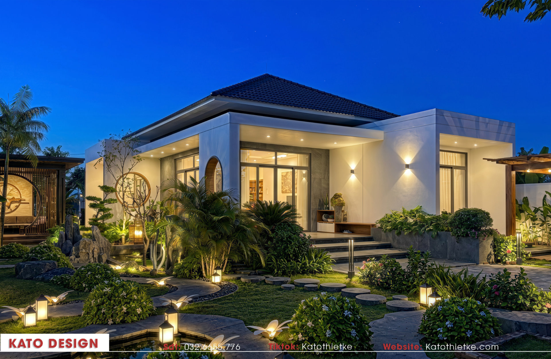 Sân vườn được quy hoạch bài bản như một resort thu nhỏ