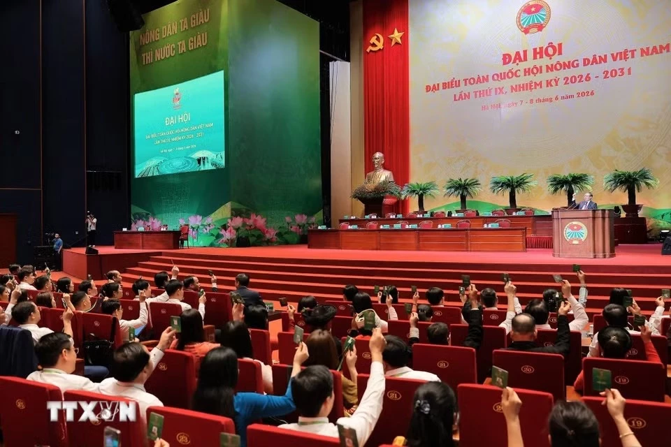 Các đại biểu biểu quyết thông qua Chương trình làm việc của Đại hội. (Ảnh: Lê Đông/TTXVN)