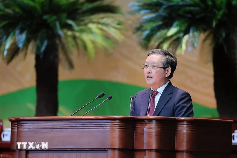 Đồng chí Lương Quốc Đoàn, Chủ tịch Ban Chấp hành Trung ương Hội Nông dân Việt Nam khoá VIII phát biểu. (Ảnh: Lê Đông/TTXVN)