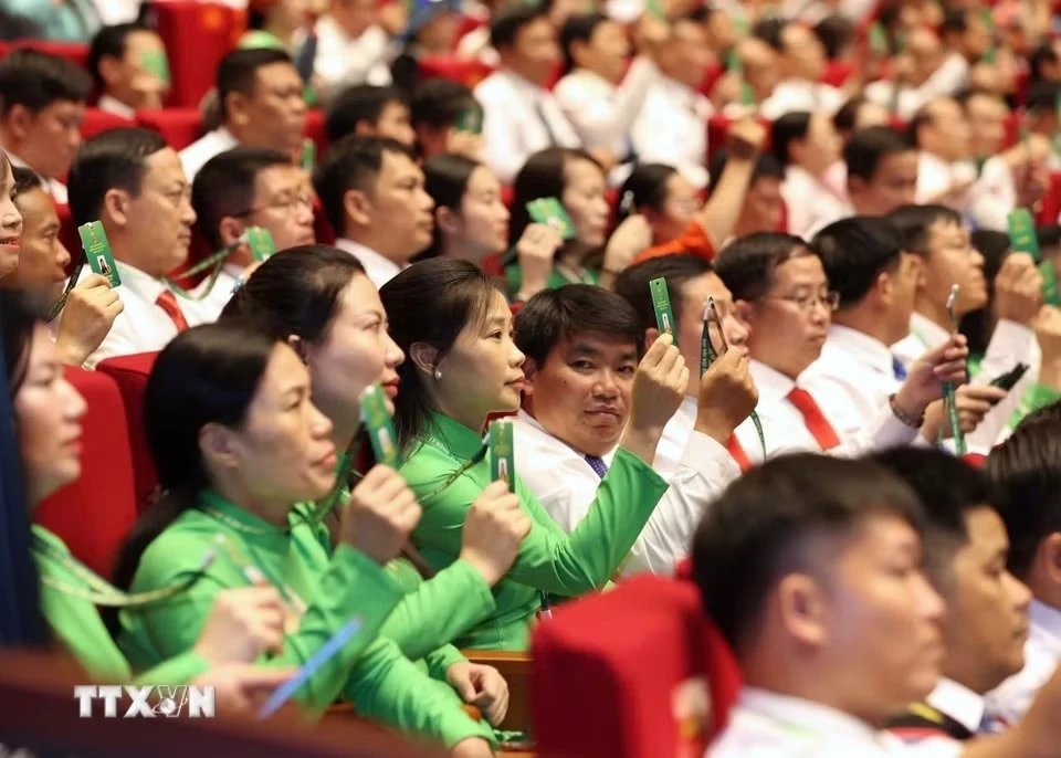 Các đại biểu biểu quyết thông qua danh sách Ban thẩm tra tư cách đại biểu. (Ảnh: Hoàng Hiếu/TTXVN)