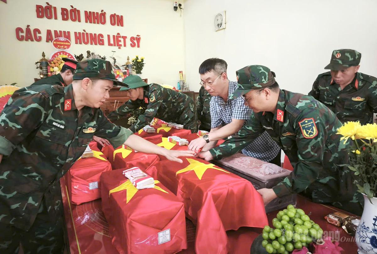 Hài cốt liệt sĩ được bảo quản tại nhà quàn để hoàn thiện các thủ tục theo quy định.