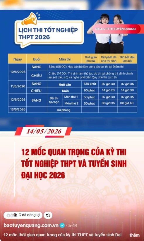 12 mốc thời gian quan trọng của kỳ thi THPT v&agrave; tuyển sinh Đại học 2026