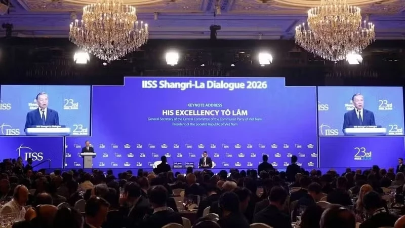 General Secretary of the Communist Party of Viet Nam Central Committee and President of Viet Nam To Lam delivers a keynote address at the 23rd Shangri-La Dialogue on May 29. (Photo: VNA)