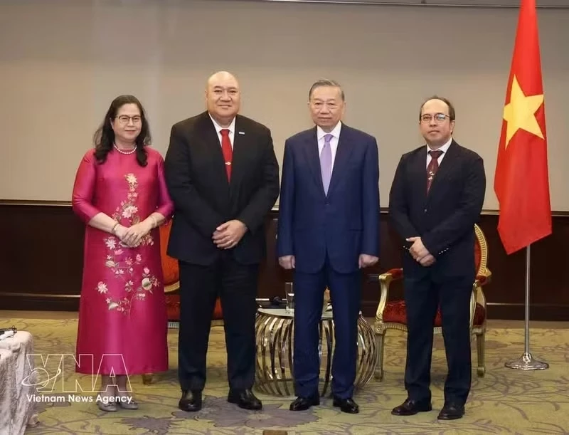 Party General Secretary and State President To Lam (second, right) and WHO Regional Director for the Western Pacific Saia Ma’u Piukala (second, left) at their meeting in Manila on May 31 (Photo: VNA)