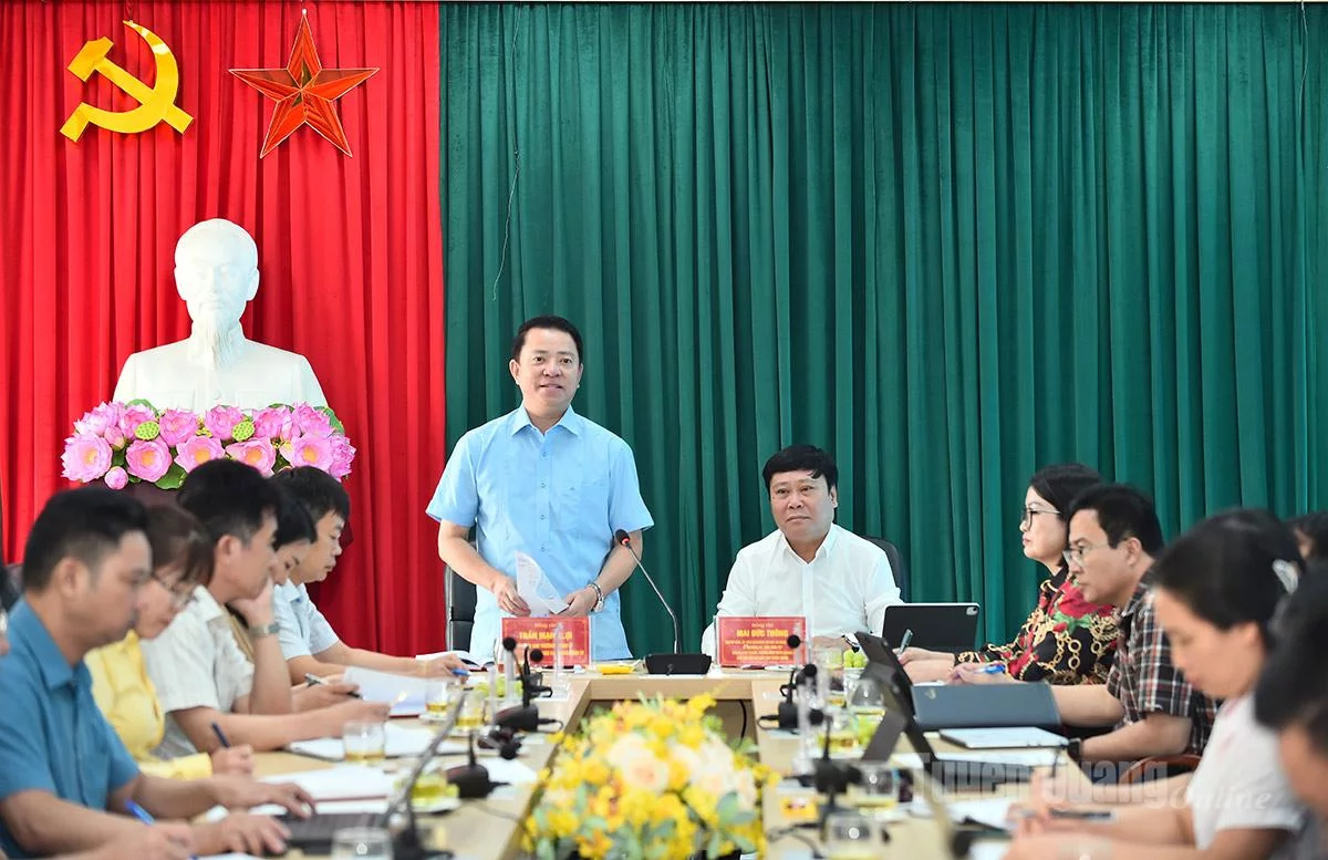 Đồng chí Trưởng ban Tuyên giáo và Dân vận Tỉnh ủy Trần Minh Lợi phát biểu tại buổi làm việc.